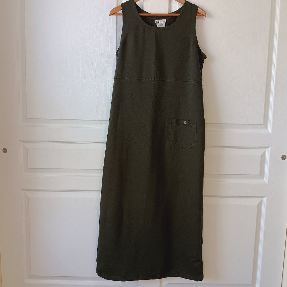Vintage Faded Glory Women's Army Green Sleeveless Shift Midi Dress Size L